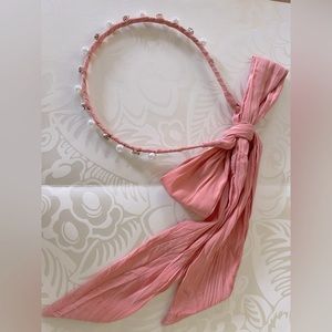 Anthropologie Celia pearl and rhinestone tiara-style bow scarf headband